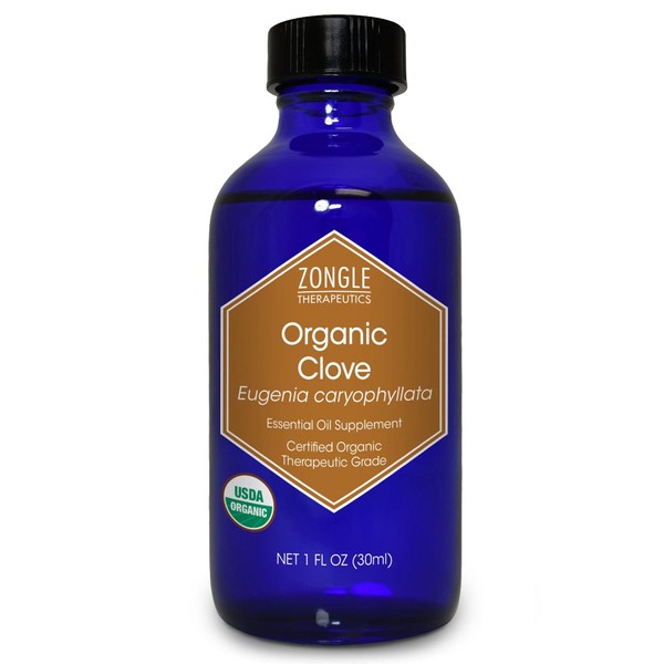 Zongle USDA Certified Organic Clove Essential Oil, Safe to Ingest, Eugenia Caryophyllata, 1 OZ