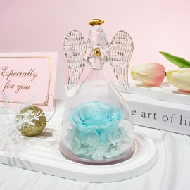 Sunia Gifts for Mum, Eternal Rose Angel Figure, Birthday Gift for Women, Mother, Grandma, Eternal Flower in Angel Glass Dome, Mother's Day Gifts for Mum, Gifts for Mother's Day, Guardian Angel