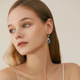 Rocayi Irish Celtic Knot Earrings 925 Sterling Silver Dangle Drop Infinity Leverback Earrings Sapphire September Birthstone Earrings Good Luck Jewelry for Women