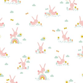Fabric Sold by the Metre Children's Cotton Fabric - 1 Metre, Sewing, Bed Linen, Children, Baby, Boys, Girls, Clothing, Decoration (Cute Rabbit)