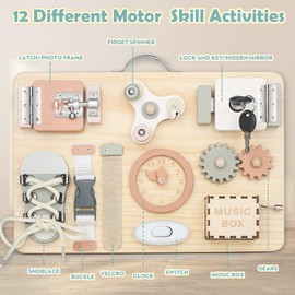 Joyreal Wooden Busy Board for Toddlers - Sensory Activity Montessori Toys Fidget Board Fine Motor Skills Gift for Girls Boys