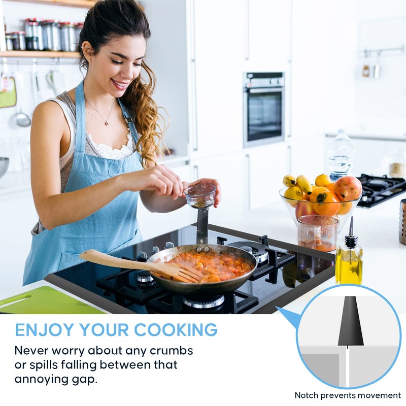 ストーブカウンターシリコン製ギャップカバー、コンロカバー、ロングギャップフィラーは、キッチンカウンター、ストーブ、オーブン、洗濯機に使用できます、63cm長さ2枚黑