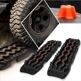 2 Pcs Emergency Tire Traction Mats,Recovery Rescue Board Traction Track | for Off-Road Mud, Sand,Snow (Black/Orange)