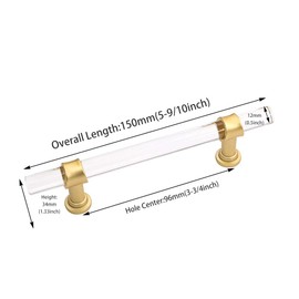Peaha 10 Pack Acrylic Drawer Pulls Kitchen Cabinet Handle Brass Kitchen Drawer Pulls Cabinet Hardware, 3-3/4in Hole Center, 5-9/10 Inch Overall Length