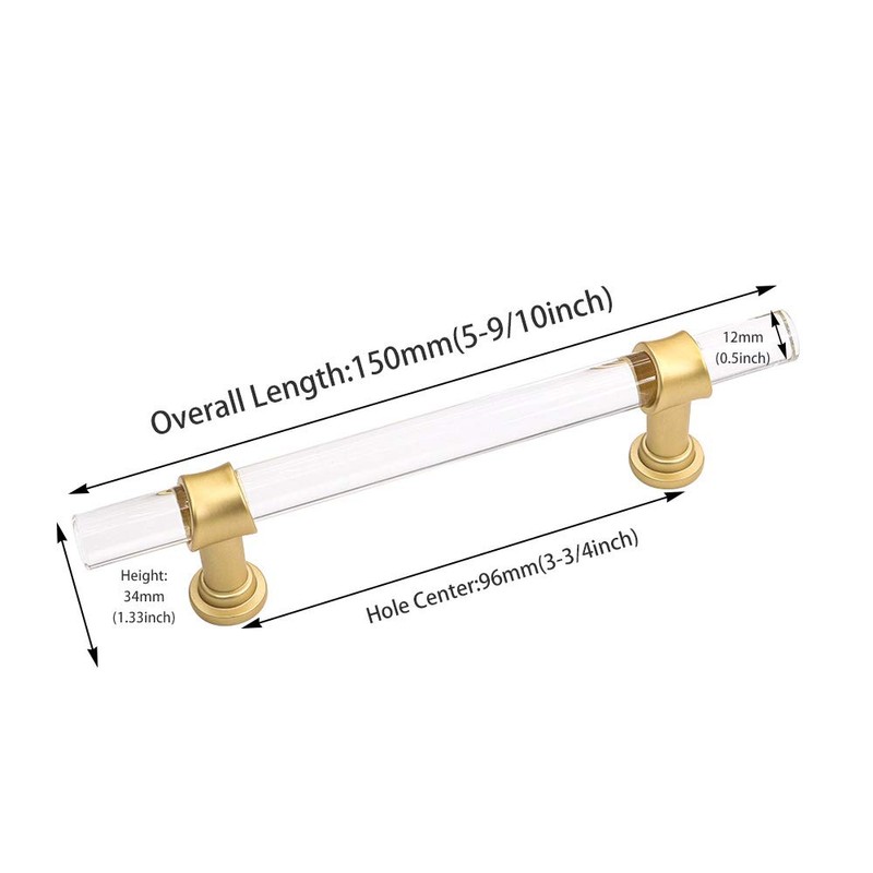 Peaha 10 Pack Acrylic Drawer Pulls Kitchen Cabinet Handle Brass