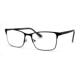 Mens Metal Half Rim Rectangular Reading Glasses All Black +3.5