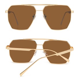 Long Keeper Retro Polarised Sunglasses - Vintage Polarised Aviator Sunglasses Men Women Retro Aviator Glasses Square Glasses Metal Frame, Gold #2