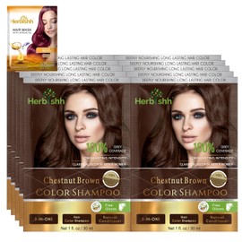 Herbishh Hair Dye Shampoo with Argan Hair Mask, Travel Size, Colors in Minutes, Long Lasting Colour, 10 Pieces + 1 Pack, No Ammonia (Chestnut Brown)