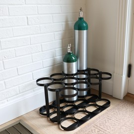 AireMed Oxygen Tank Holder – Holds (12) E, D or M9/C Size Tanks - Heavy-Duty Oxygen Cylinder Rack for Storage and Transportation – Floor Mountable Oxygen Rack – Stylish Black Frame - 4.5" Diameter