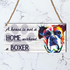 A House is Not a Home Without a Boxer" - MDF Wooden Plaque with Colourful Boxer Dog Design, 19cm x 9cm, Rustic Hanging Sign for Dog Lovers, Indoor Home Décor and Gift for Pet Owners