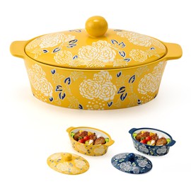 Jemirry Ceramic Casserole Dish With Lid, Casserole Dishes for Oven, Baking Dish Lasagna Pans For Cooking, Oval Baking Pan, Dutch Oven, Perfect for Bread Baking and Serving, Housewarming, Christmas - Yellow