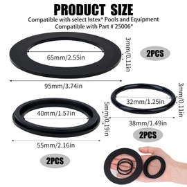 25076RP Pool Plunger Valve Gasket Washer and Ring Kit, Replacement Seals Compatible with Intex 10747 Plunger Valve, Includes Step Washers, Flat Strainer Washers & Hose O-Rings (6 Pack)