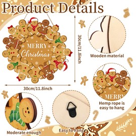 Yousoontic Gingerbread Man Merry Christmas Door Sign Gingerbread Man Door Decoration Wooden Christmas Wreath Hanging Sign for Holiday Xmas Indoor Outdoor Home Decor, 11.8 Inch