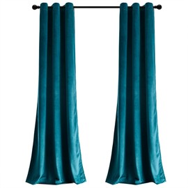 Lush Decor Prima Velvet Solid Light Filtering Grommet Window Curtain Panel Pair, 95" L x 38" W, Peacock