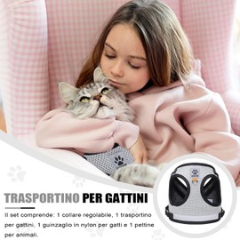 CUEMOON Katzengeschirr mit Leine Softgeschirr für Katze, Katzenleine mit Geschirr für Katzen Verstellbar Katzen Geschirr Set Cat Harness Softgeschirr für Katze (Grau, S)