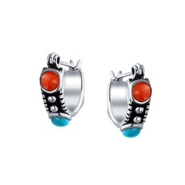 Western Boho Multi Color Gemstone Black Red Blue Turquoise Carnelian Onyx Bead Small Huggie Hoop Earrings For Women .925 Sterling Silver