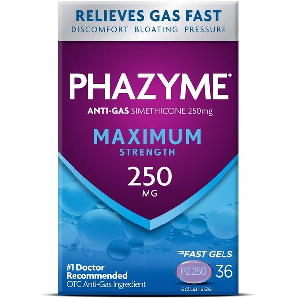 Phazyme Maximum Strength Gas & Bloating Relief, Works in Minutes, 36 Fast Gels (Pack of 12)