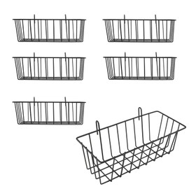 NAMYEUT 6 Stück Wandgitter Metall Schwarz, 23x10x7,5cm Gitterkorb mit Haken, Regal für Wandgitter Metalldraht Korb Wand Drahtkorb für Regal Design Raster Fotowand Verwendet