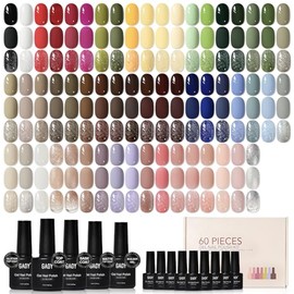 GAOY 60 Pcs Gel Nail Polish Set, 55 Colors All Season Gel Polish Kit Red Nude Black White Green with 5 Pcs Soak off Base Glossy Matte Glitter Top Coat & Builder for Nail Art DIY Manicure at Home