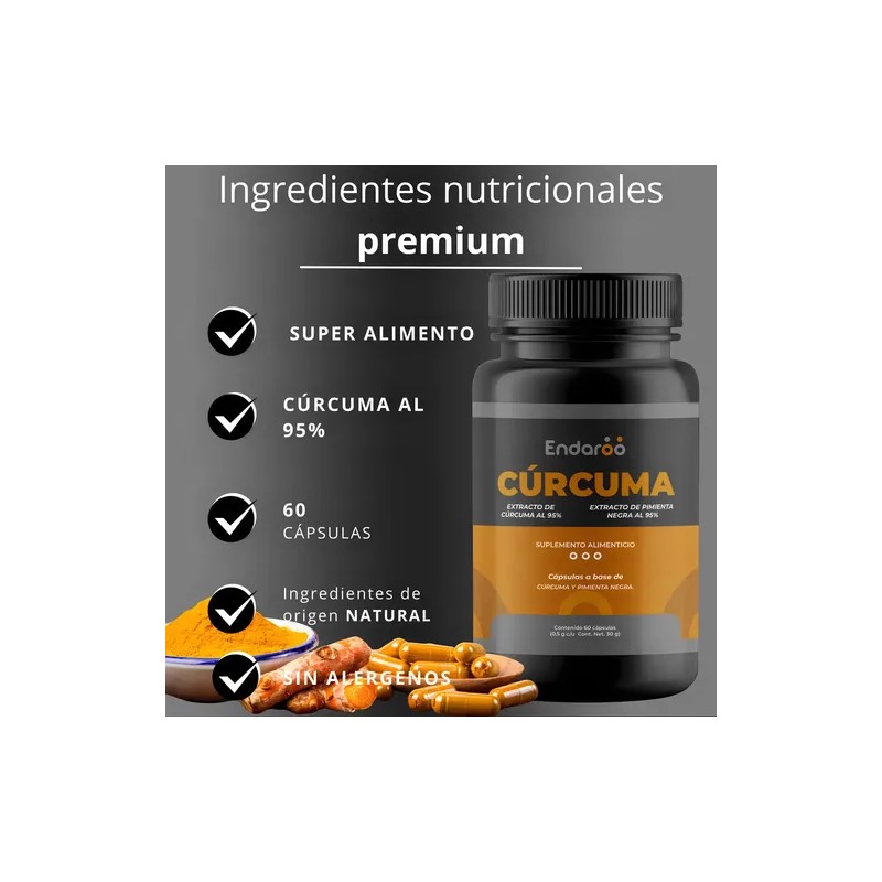 Endaroo Cúrcuma 95% con Pimienta Negra 60 Cápsulas Sin Gluten