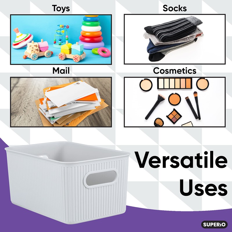 Superio Ribbed Collection - Decorative Plastic Basket Lidded Home Storage