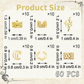 Pack of 60 Dreadlocks Jewellery, Adjustable Hair Beads, Hair Accessories Pirate, Hair Beads Clips, Golden Hair Accessories, Hair Charms, Dreadlocks Beads, Braiding Hair Jewellery for Men and Women