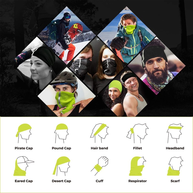 Polaina para el cuello, bandana sin costuras, pasamontañas, Verde, Talla