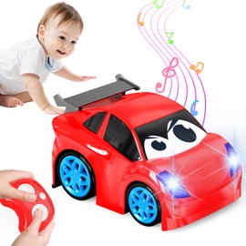 Remote Control Cars, Kids RC Car Toy for Toddlers Boys 1 2 3 Years Old, Cartoon Toy Cars with Lights and Music Birthday Gifts for Boys Girls Age 1-4,Red