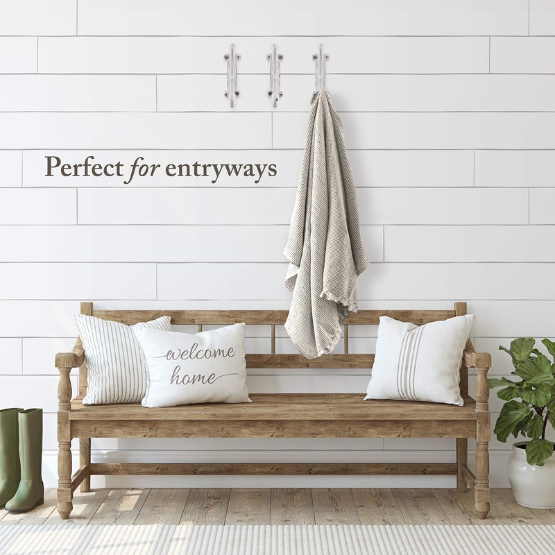Rustic Cast Iron Coat Hooks (3 Pack) Antique White, Wall