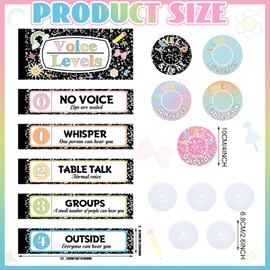 Janlaugh 5 Pcs Composition Notebook School Push Light and Voice Level Poster Voice Level Chart Classroom Rules Poster LED Tap Light Classroom Management Tools for Teacher Elementary Back to School