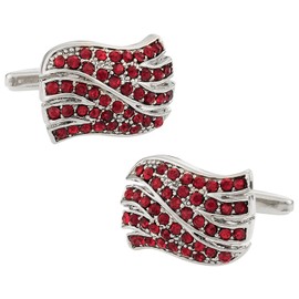 Cuff-Daddy Siam Red Crystal Wave Cufflinks with Presentation Gift Box | Luxurious Crystal Design Cuff Links Perfect for Wedding Groom with Box for Travel Gift Idea Elegant Glimmering Set for Him