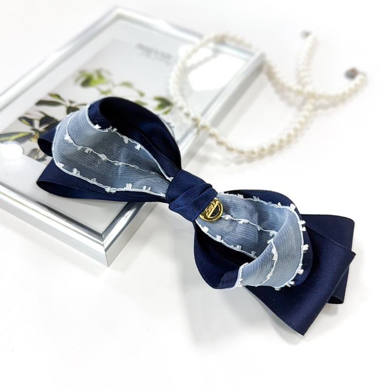 (4 types) Burnaby silk mesh lace ribbon hairpin dark navy