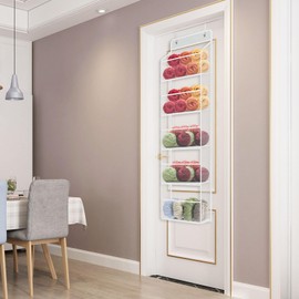 KEEGH Hanging Yarn Storage Organizer, Over Door Knitting and Crochet Storage Organizer with 6 Layer Clear Compartments, Hanging Yarn Holder for Crochet Hooks, Knitting Needles, Yarn Balls