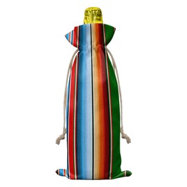 10 Pack Wine Bottle Bags, Mexican Serape Colorful Stripes Wine Bottle Cover with Drawstring, Rainbow Parallel Lines Gift Bag for Champagne, Wedding, Birthday, Party