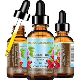 Botanical Beauty ROSEHIP OIL Pure Natural Refined Undiluted for Face, Body, Hair and Nail Care. 4 Fl.oz.- 120 ml Anti-Aging Moisturizer Hydration Facial Oil