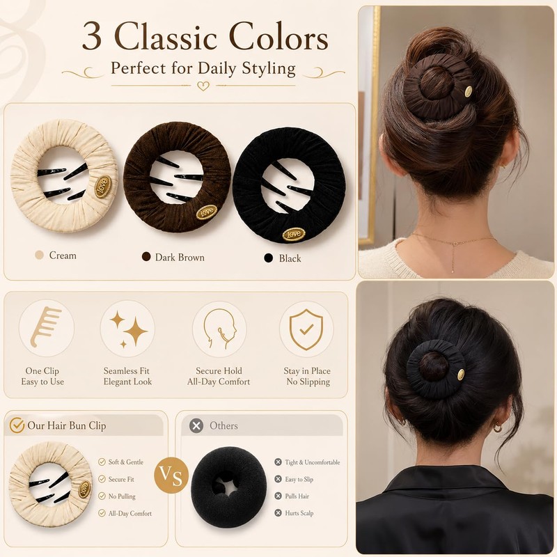 3 Pcs Flat Hair Clips for Women, Soft Non-irritating Round