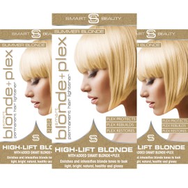 Summer Golden Blonde Hair Dye with added Plex Hair Care Conditioner, Permanent Hair Colour with Warm Golden Toner for Blond Hair, Vegan Hair Dye, Cruelty-Free - Smart Beauty Hair Colour (Pack of 3)