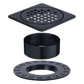 UNI-DRAIN Shower Drain Square 4 Inch with Flange, Drain Grate Kit Replacement 304 Stainless Steel Compatible with Schluter Systems kerdi Shower Drain CUPC Certification, Matte Black