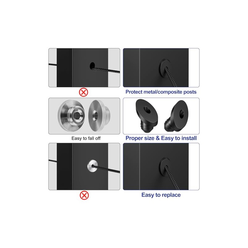 BLIKA 100 Pack 45 Degree Cable Railing Rubber Grommets for