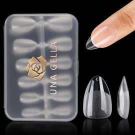 UNA GELLA Short Almond Gel Nail Tips Half Matte Short Almond Gel x Nail Tips Full Cover Strong&Lasting Clear Gelly Acrylic False Nails Tips 120pcs DIY Nail Art Salon 12 Sizes for Women