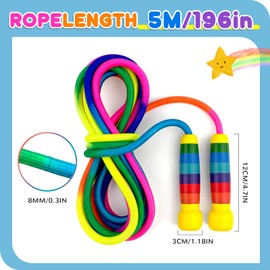 HOSHINO 16 FT Long Jump Rope for Kids, Adjustable Groups Rope Skipping with Wooden Handle, Multiplayer Rainbow Jumping Rope for Outdoor Fun, School Sport, Party Game (Rainbow Handle, 1PCS)