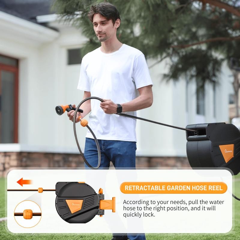 GardenJoy Retractable Garden Hose Reel-1/2in-100ft-Orange - Length: 1/2in-65ft