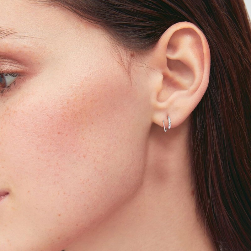 Sterling Silver Double Hoop Earrings for Single Piercing - Silver
