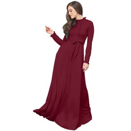 KOH KOH Plus Size Womens Long Ruffle Sleeve High Neck Collar Pockets Elegant Modest Classic Evening Cocktail Vintage Abaya Semi Formal Maxi Dress Dresses Gown Gowns, Crimson Dark Red 3XL 22-24