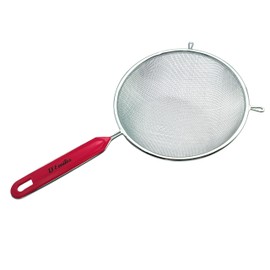 D'Emilia - Stainless Steel Kitchen Strainer with Red Ergonomic Handle, Food Strainer, Vegetable Drainer with Fine Mesh and Reinforced Rim