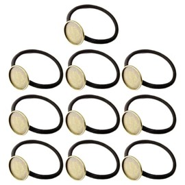 10 Pieces Hair Ties Hair Bands with 20mm Round Blank Cabochon Setting Tray Elastic Hair Rope with Blank Tray for DIY Hair Accessories Making, Black and Antique Bronze