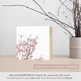 Wunderpixel¬Æ Holzbild Fotografie Zweige mit Bl√ºten - zart-rosa - 15x15x2cm zum Hinstellen/Aufh√§ngen, echter Fotodruck auf Holz - Wand-Bild Aufsteller zur Dekoration/Geschenk-Idee