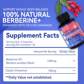 EAZGOO Premium Berberine Supplement 1200mg with Ceylon Cinnamon - 90 Vegan Capsules - Berberine HCL Supplement Non-GMO Gluten Free, Immune Support
