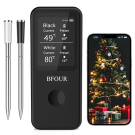 BFOUR Wireless Meat Thermometer with 2 Wireless, Grill Thermometer Bluetooth, 2.4 Inch Display, Waterproof, Roasting Thermometer Wireless for Grill, Oven