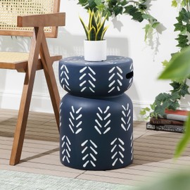 JONATHAN Y TBL1029A Kiri 18" Modern Bohemian Arrow Pattern Drum Indoor/Outdoor Garden Stool, Navy/White